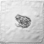 Drawing of toad on vintage hankerchief